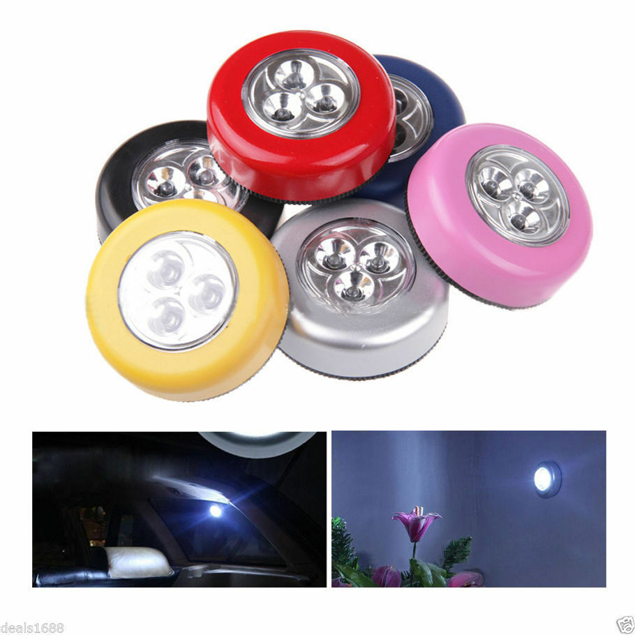 24 Pack Stick-on Push Light 3 LED Battery-powered Night Light (Black)