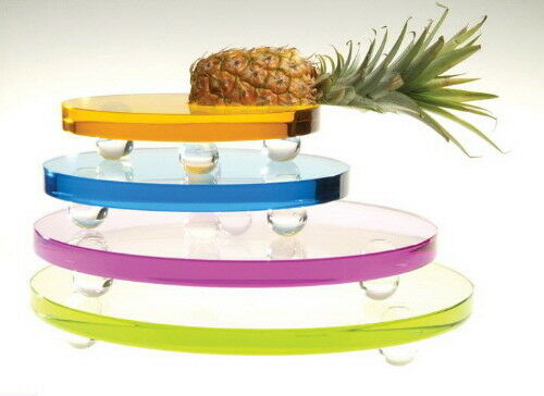Premium Acrylic Food Platter Designer Risers 1" Blue Right Triangle 12"