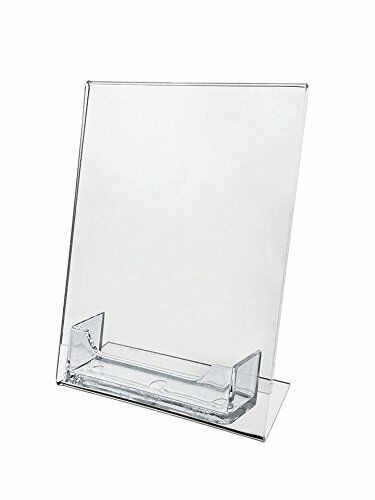 6 Sign Holder Slant Back Display 5"x7" w Business Card Holder Clear Acrylic