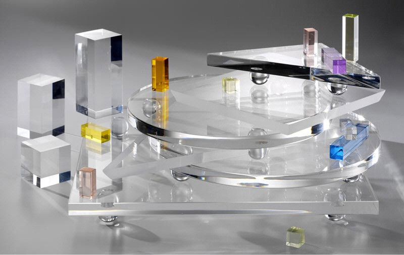 Premium Acrylic Food Platter Designer Risers 1" Blue Right Triangle 12"