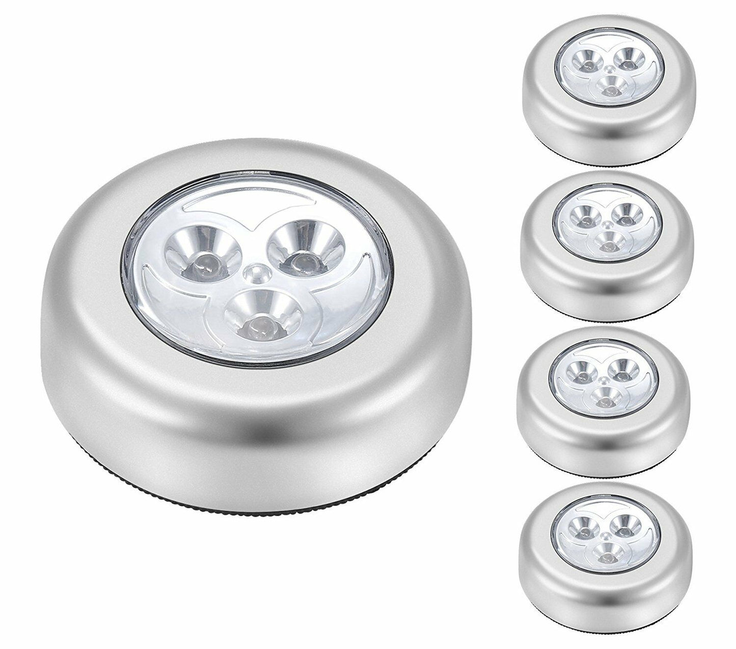 5 Pack Stick-on Push Light 4 LED Battery-powered Night Light (Silver)