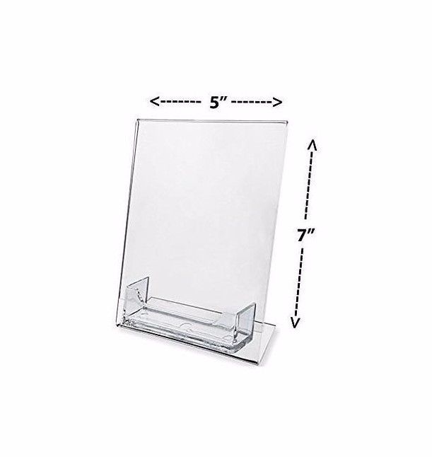 12 Sign Holder Slant Back Display 5"x7" w Business Card Holder Clear Acrylic AZM