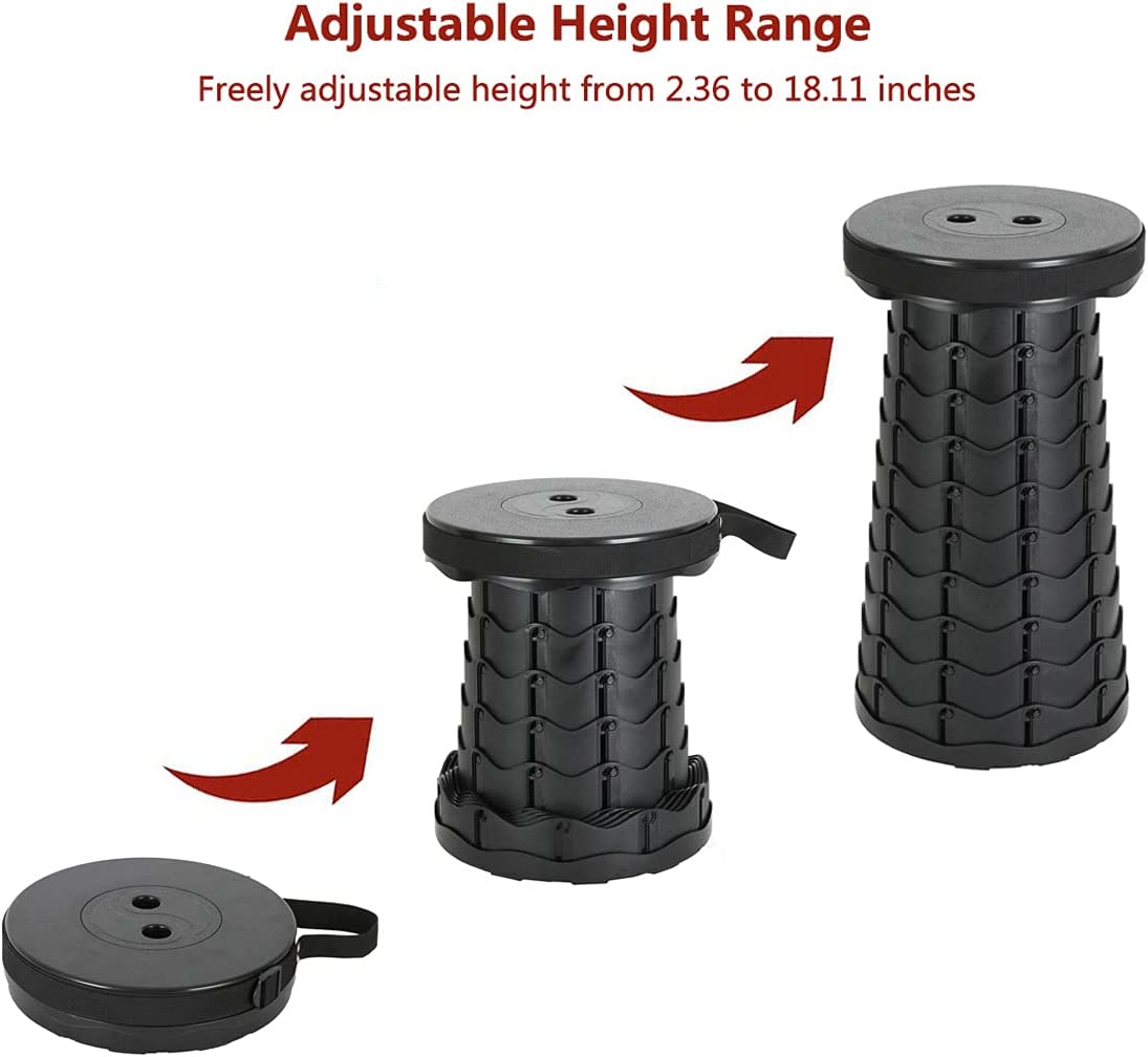 Black Collapsible Portable Chair, Retractable Folding Stool, Sturdy Telescopic Stool, Lightweight for Camping, Fishing, Hiking, Long Lines, Amusement Parks
