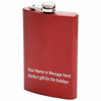 8 oz Red Flask Custom Engrave Gift Stainless Steel Hip Pocket Screw Cap Liquor