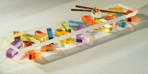 Premium Acrylic Food Platter Designer Risers 1" Blue Right Triangle 12"