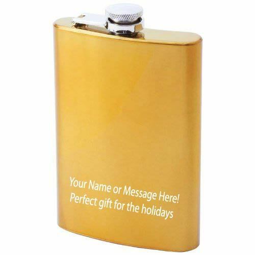 8 oz Gold Flask Custom Engrave Gift Stainless Steel Hip Pocket Screw Cap Liquor