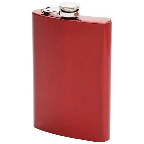 8 oz Red Flask Custom Engrave Gift Stainless Steel Hip Pocket Screw Cap Liquor