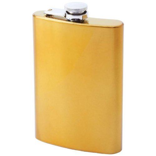 8 oz Gold Flask Custom Engrave Gift Stainless Steel Hip Pocket Screw Cap Liquor